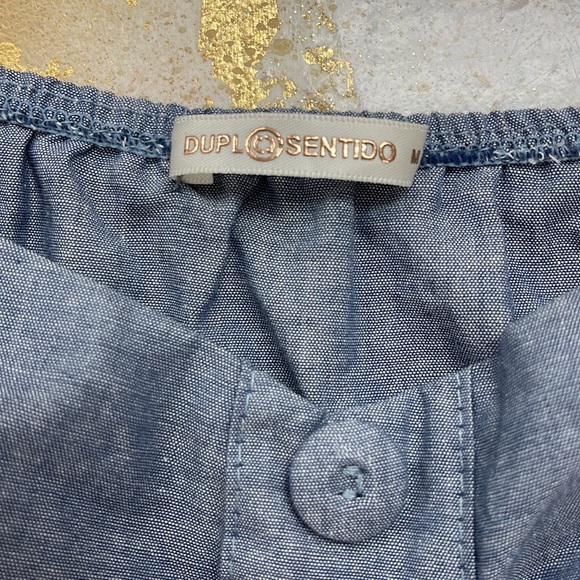 NWT Duplo Sentido chambray buttoned corset top blouse M - Picture 4 of 6